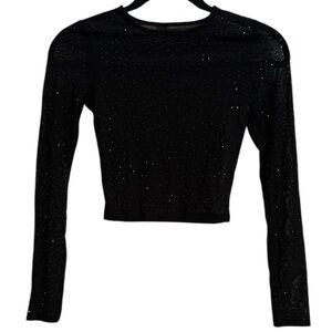 Windsor Black Bejeweled Sheer Long Sleeve Crop Top
